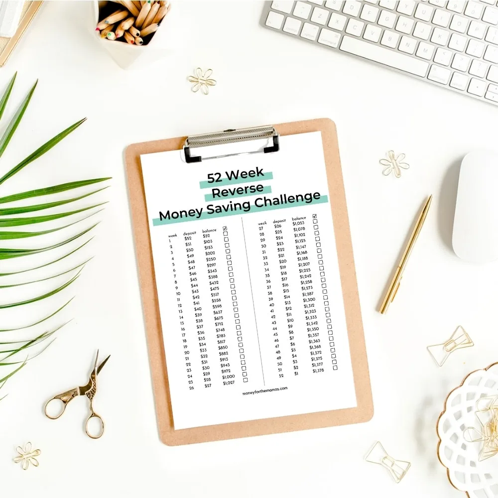 52-week savings challenge $1 reverse printable